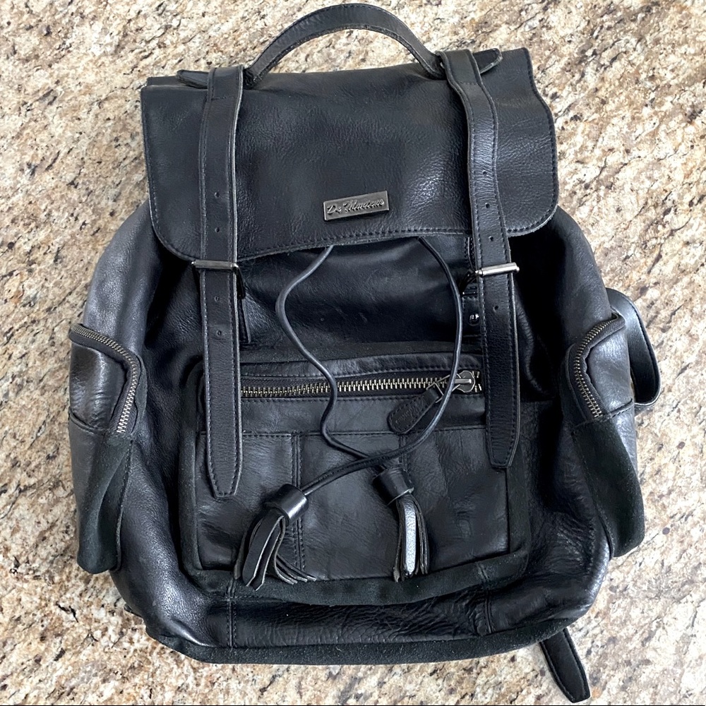 DR MARTENS Black Leather & Suede Pouch Backpack